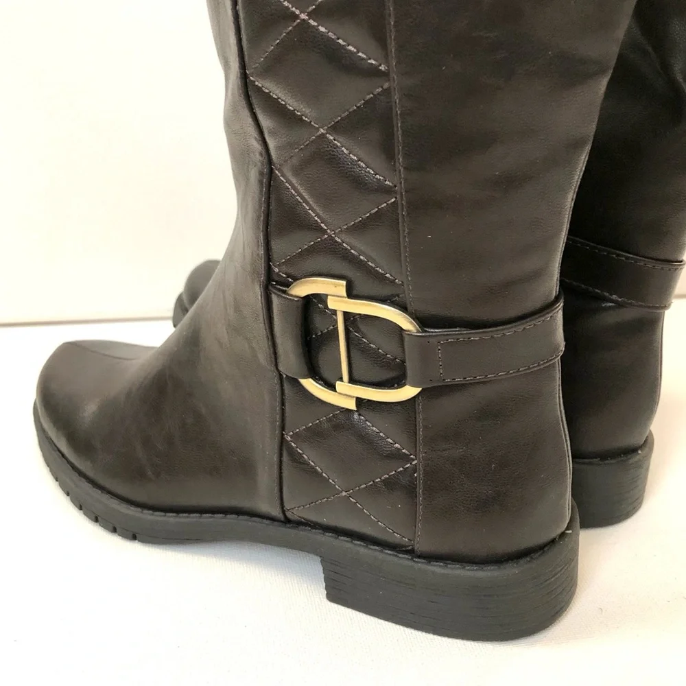 Life Stride Marvelous Dark Brown Faux Leather Wide Calf Knee High Boots Size 6.5